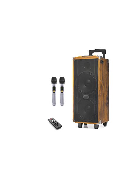 evimdeyokyok Çift Karaoke Mikrofonlu Bluetooth Hoparlör Fm Radyo 50W 2x8 İnç Rgb Kumandalı Ahşap JBR8808