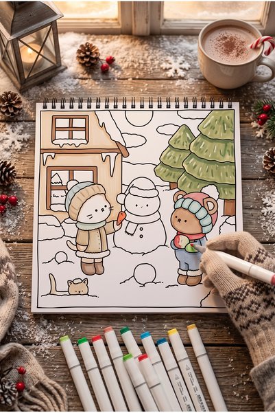 M&H Coloring Teddy Bear Winter Tales Coloring Book - 21X21 cm Coloring Book / for Children and Adults / Relaxing / Hobby / Stress Relief / Enjoyable Coloring Pages