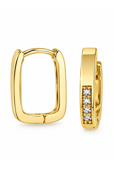 POKAK Xuping Jewelry 14K Gold Altın Kaplama Taşlı Dikdörtgen Halka Küpe