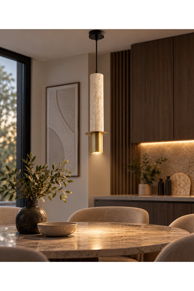 Genel Markalar Modern Traverten Desenli Gold Detaylı Sarkıt Avize – Silindir ...