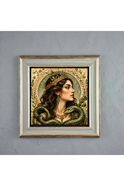ermin Yılanlı Kraliçe Şahmeran Mitolojik Sanat Doğal Limra Taşı Gri Çerçeveli...