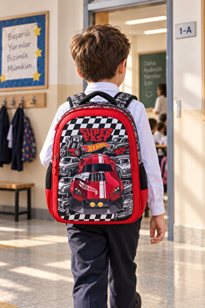HOT WHEELS Car Themed Red Primary School Bag Children's Backpack for School a...