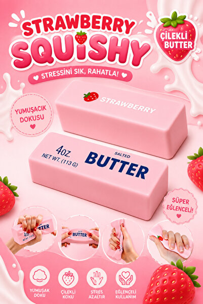 CNGZSHOP Butter Squishy Strawberry Sukuşi Çilek Tereyağ Bir Adet Gönderilir 13 Cm Boyut