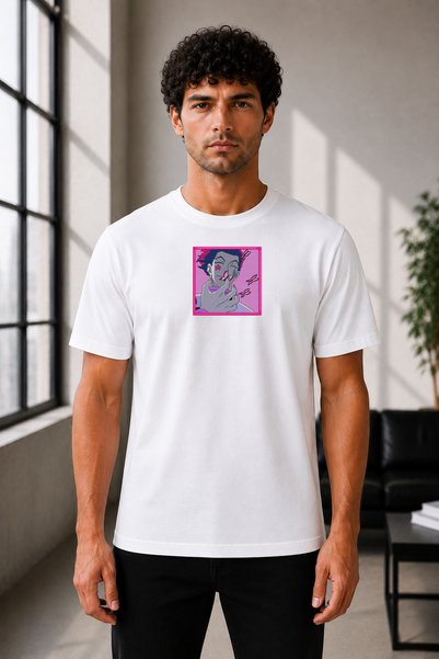 FAUNION Unisex Oversize Anime Themed Embroidered Anime T-Shirt 100% Cotton
