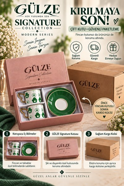 GÜLZE Signature Collection / Modern Series / Mira Model 2-Person Coffee Cup Set (Fine Bone Porcelain)