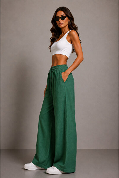 M&N Linen Blend Loose Cut Trousers Summer Women's Trousers - Green