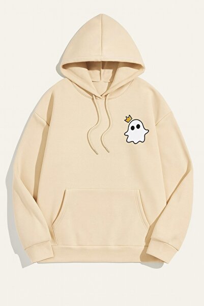JANTIL MODA Unisex Oversize 3 Thread Yarn Kangaroo Pocket "Crowned Little Gho...