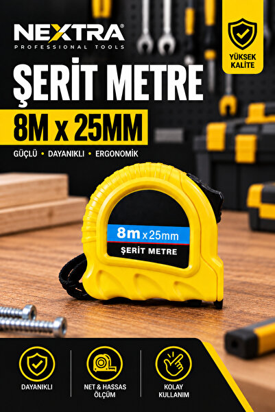 NEXTRA Μετρητής ταινίας 8 μέτρων 8M x 25MM Ατσάλινος μετρητής μέτρησης Ανθεκτ...