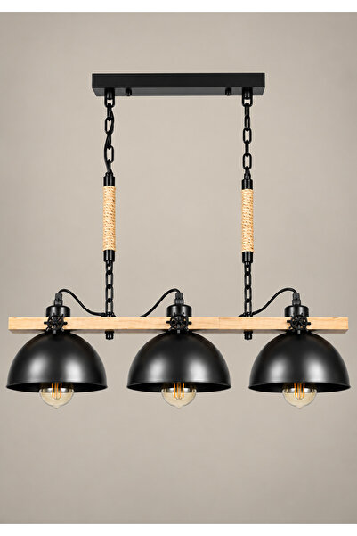 Generic Brand Wood and Rope Pendant Light with 3 E27 Bulbs – 70 cm Width