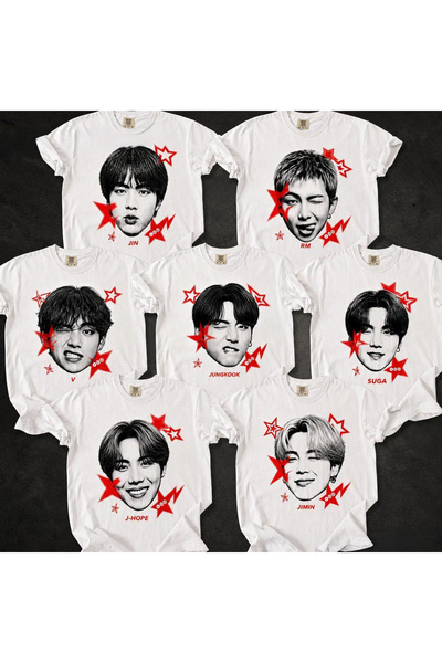 Mercher Club BTS K-Pop Team, Group Baskılı Siyah Regular T-Shirt – Jin RM V J...