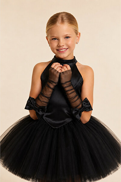 NAGİHANBİLGİN Girl's Bow Detailed Dreamy Tulle Fingerless Gloves Nbk-26324