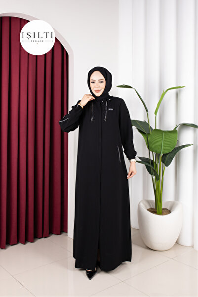 Işıltı Ferace Nazlı Ferace with Honeycomb Fabric Piping Detail