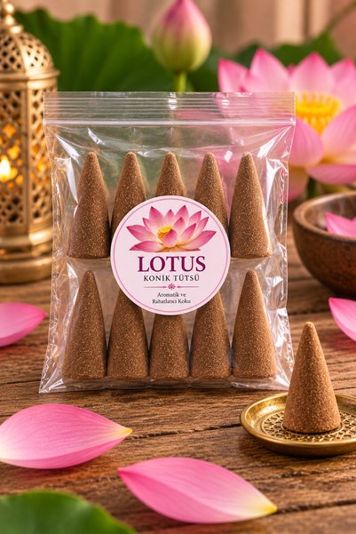 tan organik Lotus Konik Tütsü – Lotus Çiçeği Kokulu Aromatik Tütsü Konisi 10 ad