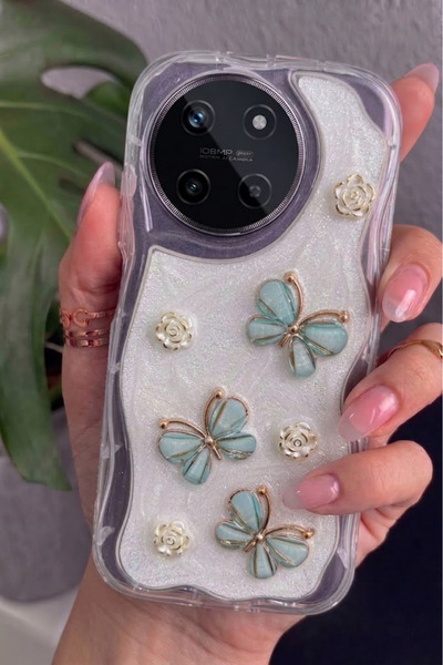 Rivor Realme 11 4G Uyumlu Kılıf Kamera Korumalı Kelebek Ve Çiçek Kabartmalı P...