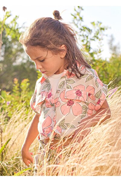 MAYORAL Girl's Front-Tie Floral Blouse Orange
