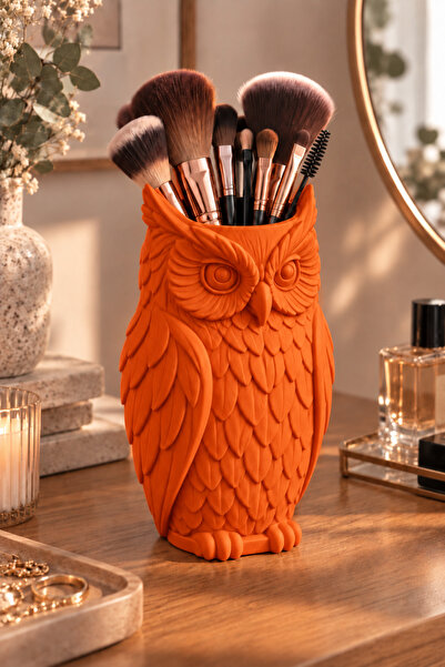Belupa Decorative Makeup Brush Holder Organizer with Owl Figure Pen Holder 14 cm