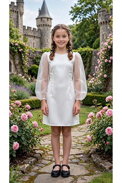LilyMoon Rochie de invitație la nuntă pentru fetițe, cu mâneci bufante și det...