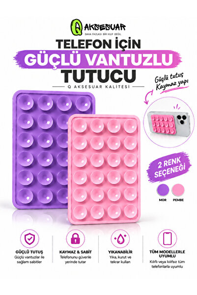 Q Aksesuar Güçlü Vantuzlu Telefon Tutucu Kaymaz Sabitleyici – Tüm Telefon Mod...