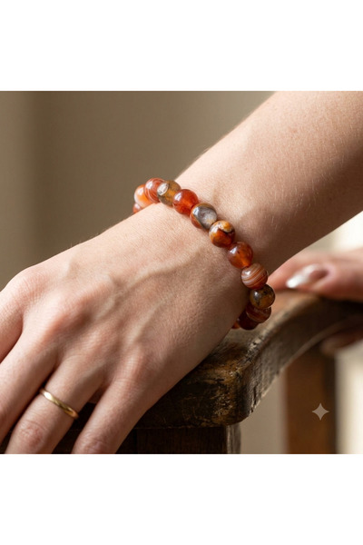 Nazellaa Madagascar Agate Natural Stone Bracelet (Stress Stone) 10 mm Sphere Cut