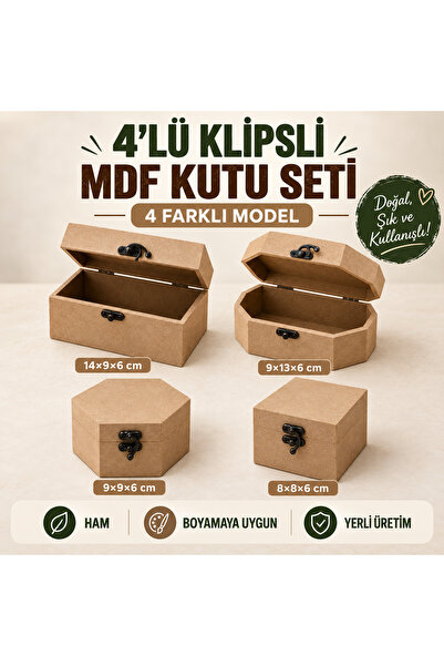 Eymen Hobi 4-Piece Clip-On Raw Mdf Box Set – Square, Hexagonal, Octagonal, an...