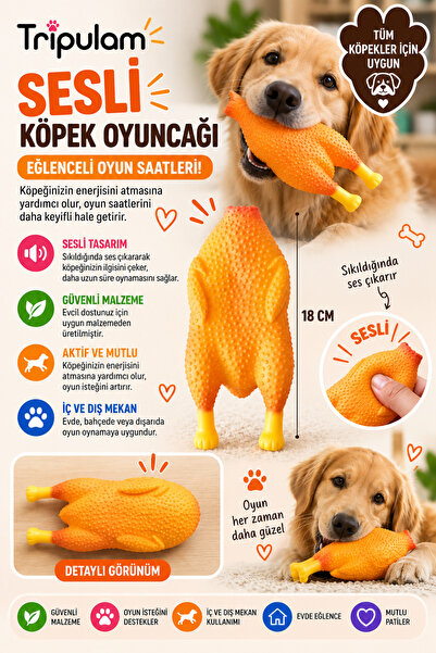 TRİPULAM Sesli Tavuk Köpek Oyuncağı 18 cm – Sıkılabilir Ses Çıkaran Köpek Çığ...