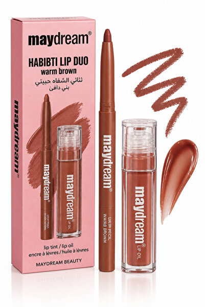 MAYDREAM Habibti Lip Duo in Warm Brown Tone, Combines Lip Liner and Lip Oil f...