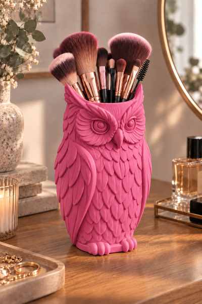 Belupa Decorative Makeup Brush Holder Organizer with Owl Figure Pen Holder 14 cm