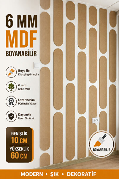 Boncukafası Oval Duvar Çıtası 7'li Set 60x10 cm | Boyanabilir 6 mm MDF Panel |