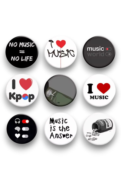 Major Selection No Music No Life 44mm Buton Rozet Seti - 9'lu Müzik Sloganlı ...