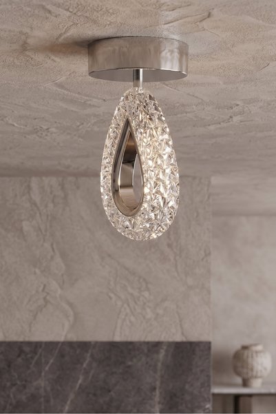Akgül Sirius Tekli Lüks Kristal Plafonyer Koridor Tavan Led Avize Krom 3 Renk