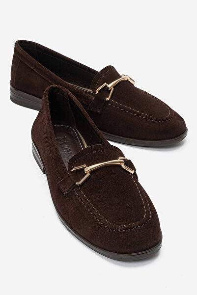 MANCORIGO Genuine Leather Brown Suede Women's Buckle Detailed Ballerinas Andy