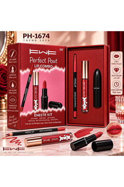 KWK مجموعة FWE Perfect Pout Lip Combo درجة 08 لإطلالة شفاه متكاملة، تحتوي على...