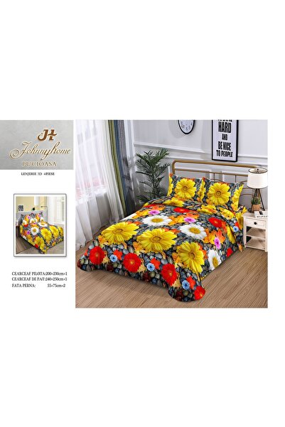 PlayFun 3D Satin Cotton Duvet Cover Set 2 Persons 4 Pieces Without Stretchy 2...