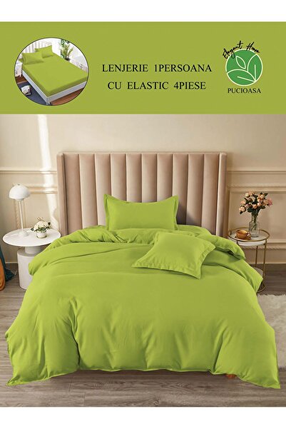 OEM Plain Duvet Cover Set 1 Person 4 Pieces with Stretchy 155x200 cm, Model T...