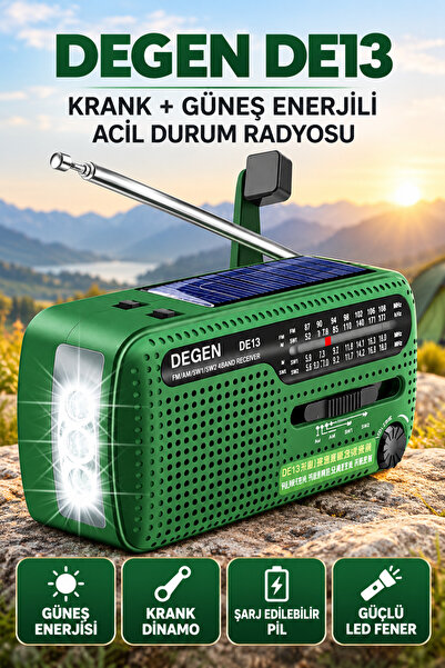 L'eDoren DE13 Güneş Enerjili Krank Dinamolu Acil Durum FM SW Radyo Telefon Şa...
