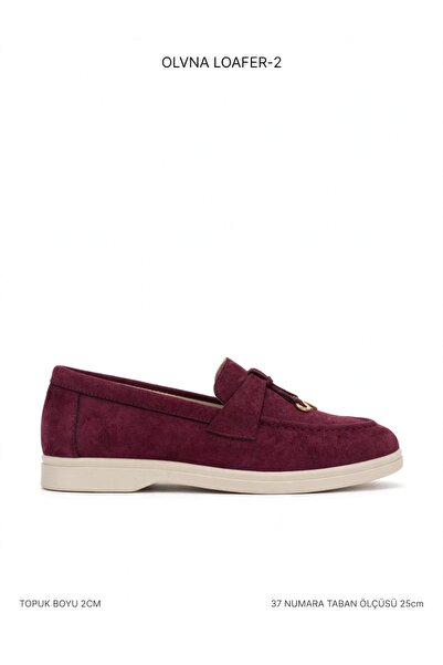 Trendlov Burgundy Suede Tassel Detailed Women's Loafer Ballerinas - Flat Sole...
