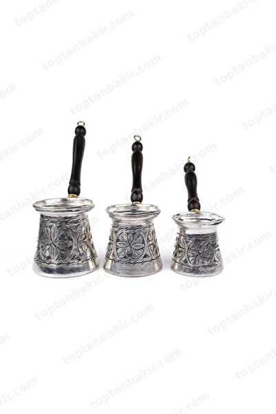 Haale Copper Coffee Pot Set of 3 with Flower Engraving, Tin-Plated