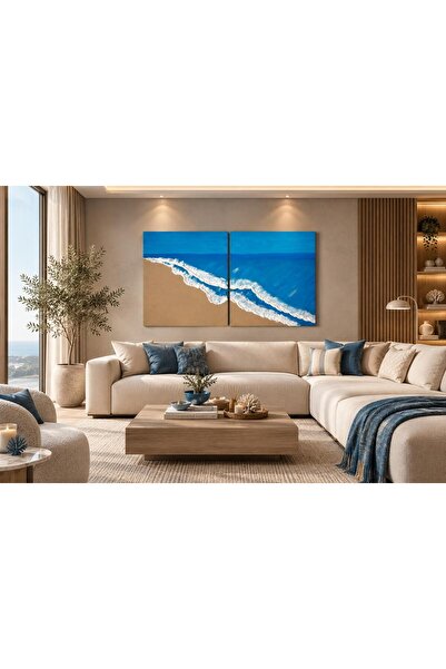3 BOYUTLU DOKULU EL YAPIMI DENİZ DALGASI GÖRÜNÜMLÜ 2'Lİ KABARTMA PINTEREST TABLO