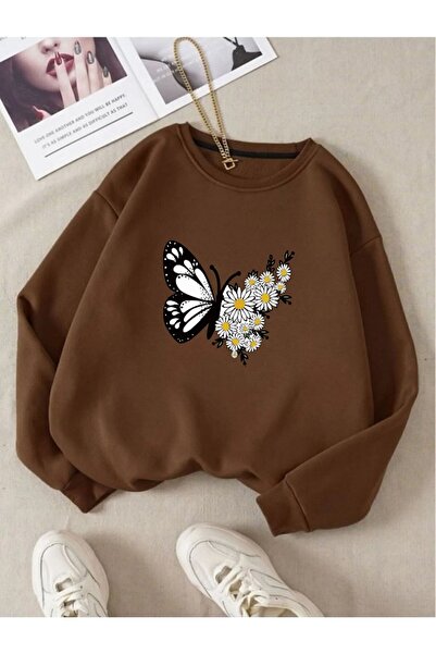 x-compass life Women's Butterfly Floral Printed Sweatshirt Crew Neck Comforta...