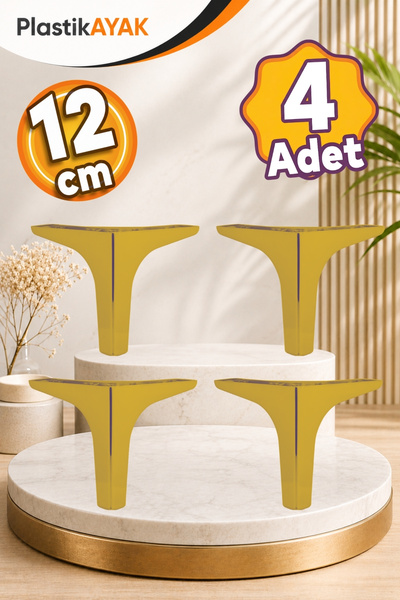 PlastikAyak Lüks Mobilya Kanepe Sehpa Tv Ünitesi Koltuk Ayağı 12 Cm Altın Mat...