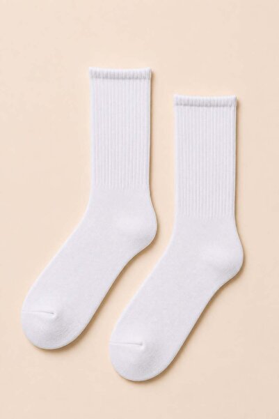 Ka Art Gallery White Unisex Tennis Socks – Mid Crew Ribbed Basic Sports Socks