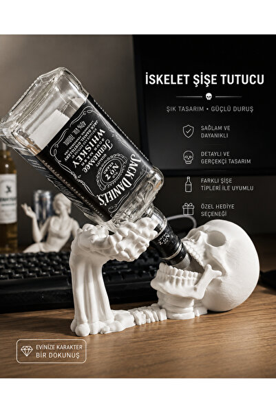 Genel Markalar İskelet Şişe Tutucu – Dekoratif Kuru Kafa Şişe Standı
