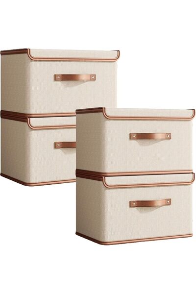 OASISGALORE Set of 4 Collapsible Fabric Wardrobe Storage Bins with Lids & Han...