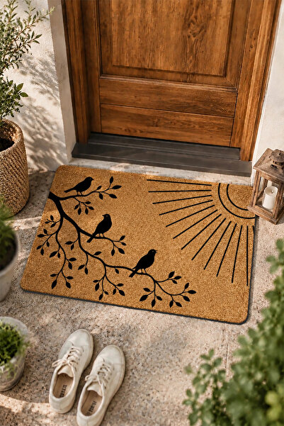 Valerine Life Kapı Önü Paspası 45x70cm Velür Doku Coco Görünüm Kaymaz iç Dış Mekan Daldaki Kuşlar