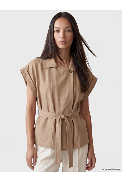 LC Waikiki Nevavm Lcw Everyday Beige Plain Oversize Women's Jacket with a Dif...