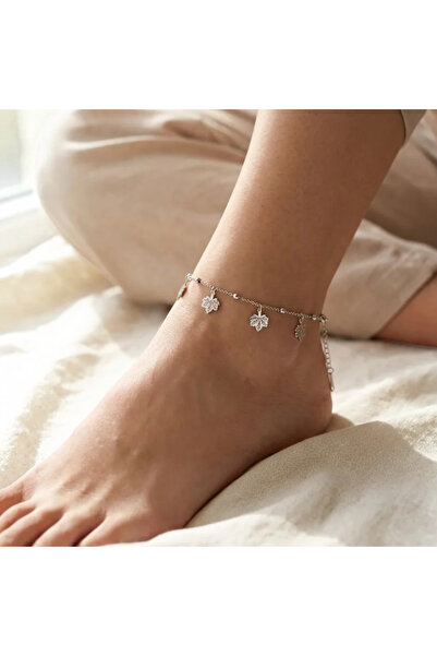 Cesicey Leaf Figured Steel Anklet Silver Color