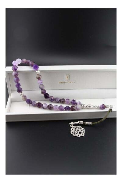 kamins collection Amethyst Tasbih With ( Hexagonal Cuts ) & Tassel