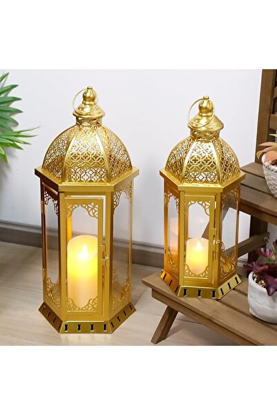 JHY DESIGN مجموعة من 2 فانوس شمعي خارجي بارتفاع 22 و17 بوصة، حاملات شموع معدن...