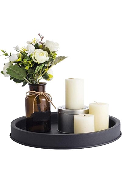 THE WHITE SHOP Candle Holder Tray Plate, Metal Round Art Candle Display Tray ...