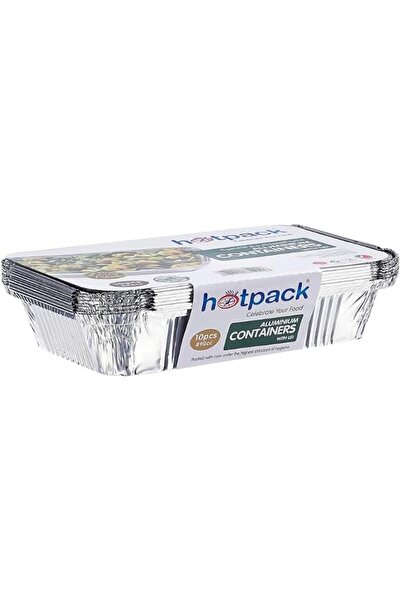Hotpack Aluminium Containers with Lid 800cc, 10 Pieces, Silver